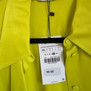 NWT Zara Women's Chartreuse Satin Button Down